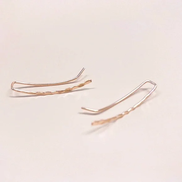 “Devotion” Minimalist Hammered Metal Climber/Crawler Dainty Gold/Silver Earrings - Picture 5 of 7